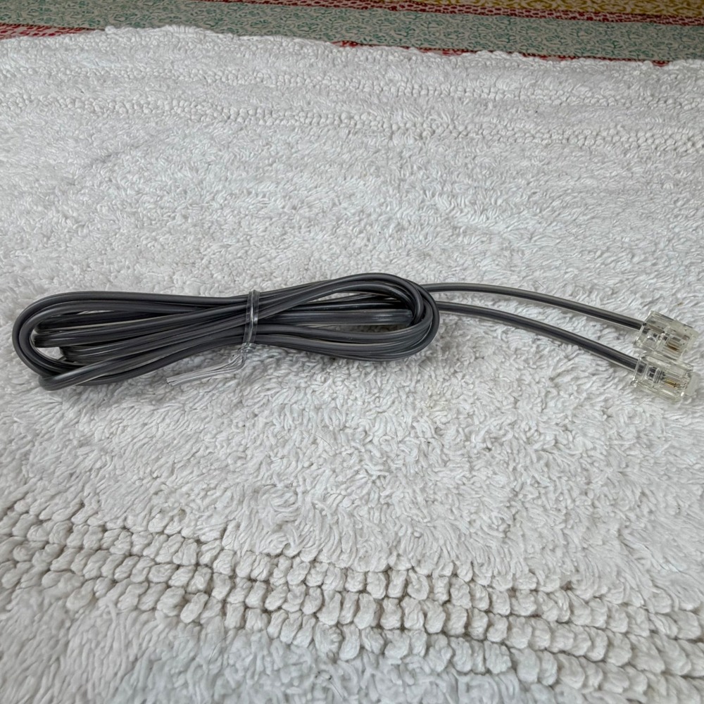 Grey RJ11 Telephone Phone Line Cord Modular Cable 4-Conductor Clear Plugs